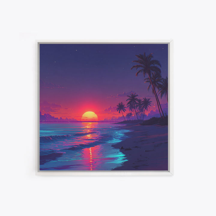 Vibrant Tropical Beach Sunset Wall Art Canvas Print Coastal Ocean Painting Summer Home Decor