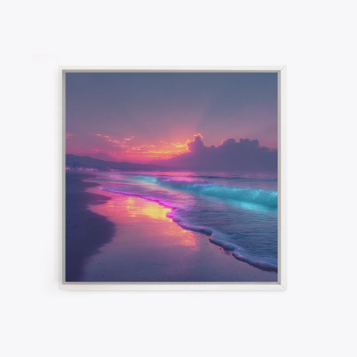 Vibrant Neon Ocean Sunset Landscape Large Wall Art Canvas Print Contemporary Coastal Home Decor