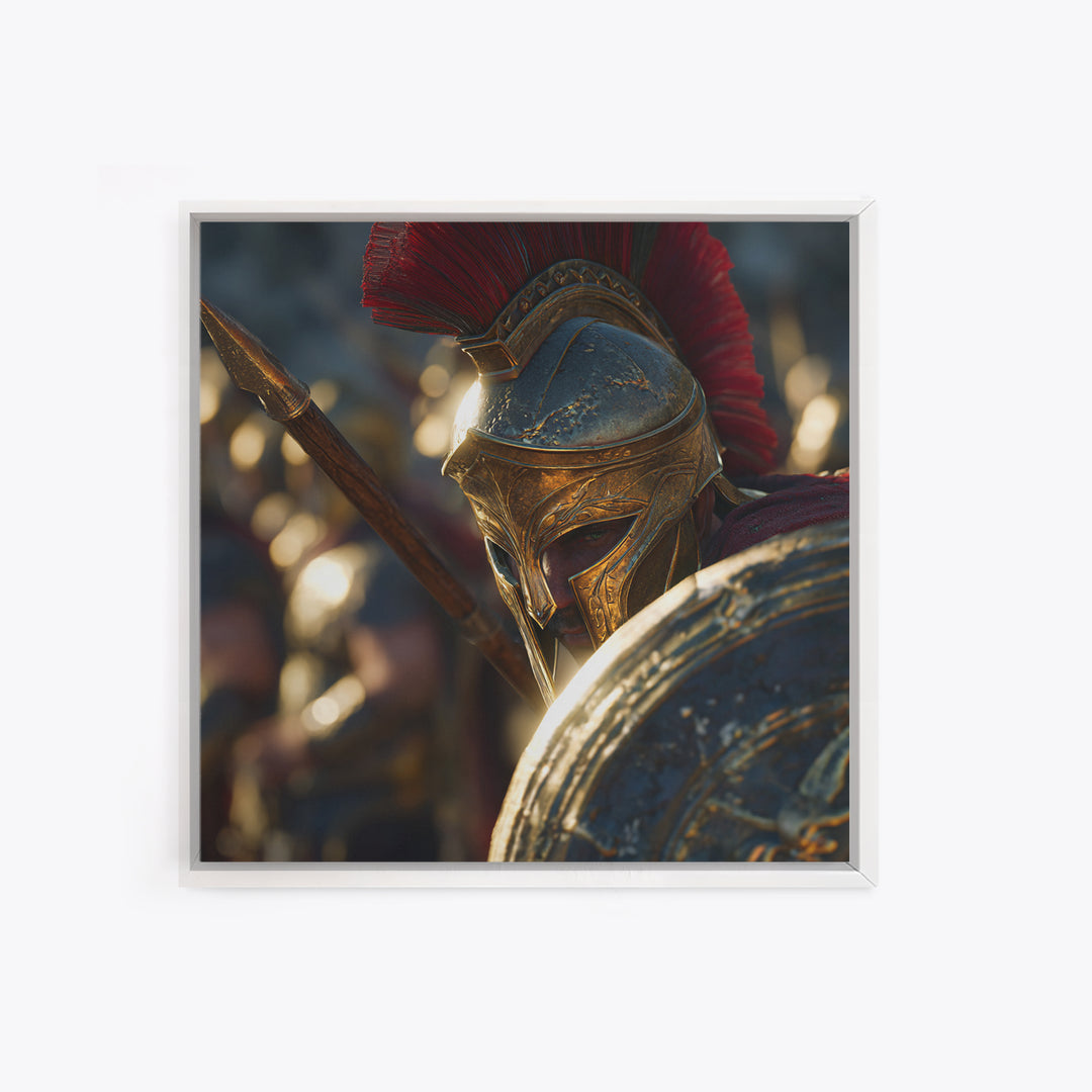 Spartan Hoplite Helmet Wall Art, Ancient Greek Framed Canvas Print, Warrior Decor, Masculine Office Art, Gift For Him, Historical Art