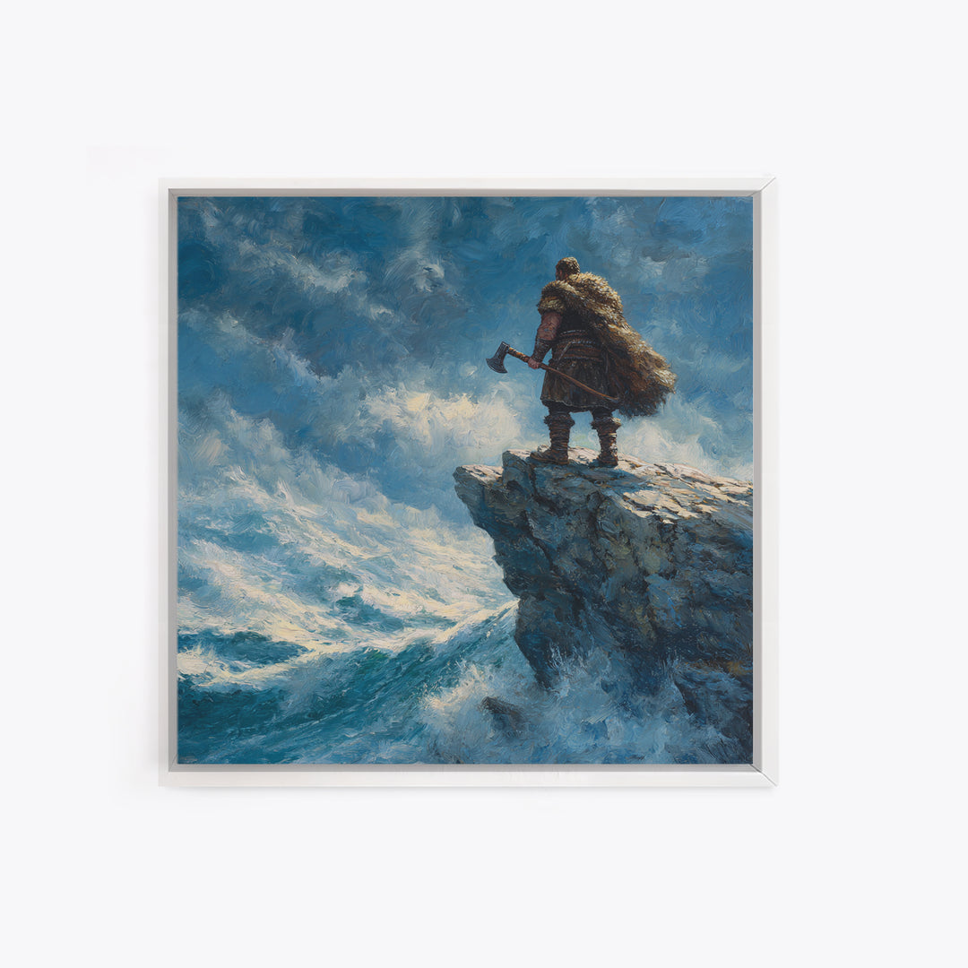 Viking Warrior On Windy Ocean Cliff Canvas Print, Seascape Wall Art, Nautical Decor, Masculine Office Decor, Gift For Him