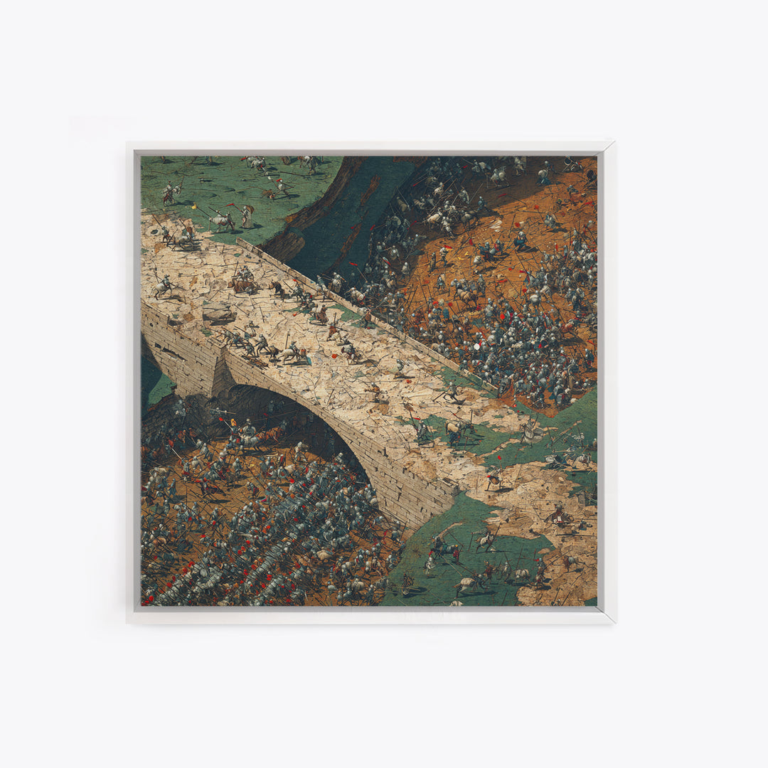 Epic Medieval Battle On Stone Bridge Wall Art, Historical Art Print, War Scene Canvas Print, Game Room Decor, Gift For Him