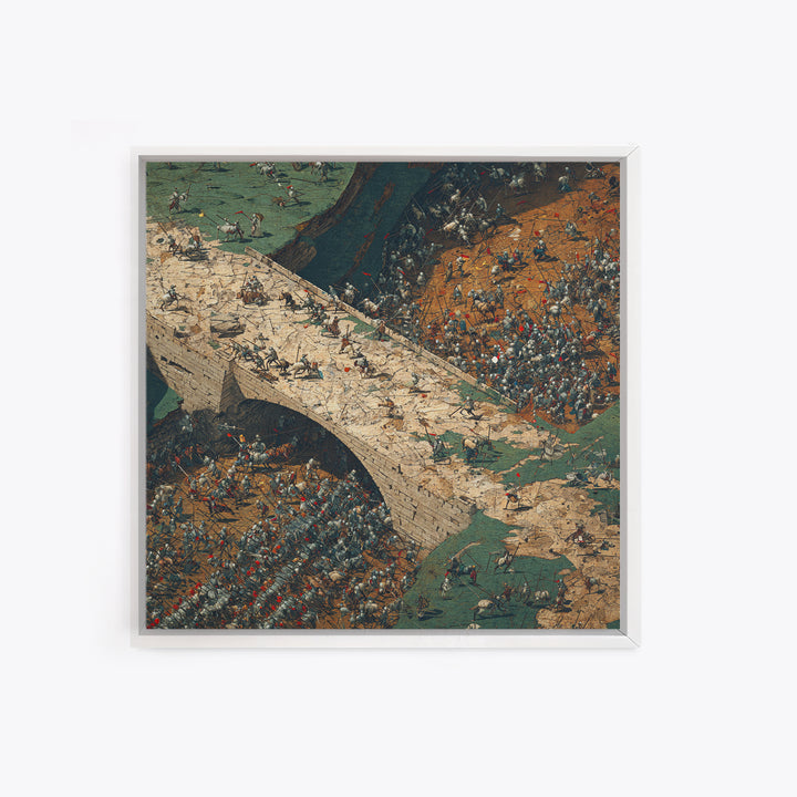 Epic Medieval Battle On Stone Bridge Wall Art, Historical Art Print, War Scene Canvas Print, Game Room Decor, Gift For Him