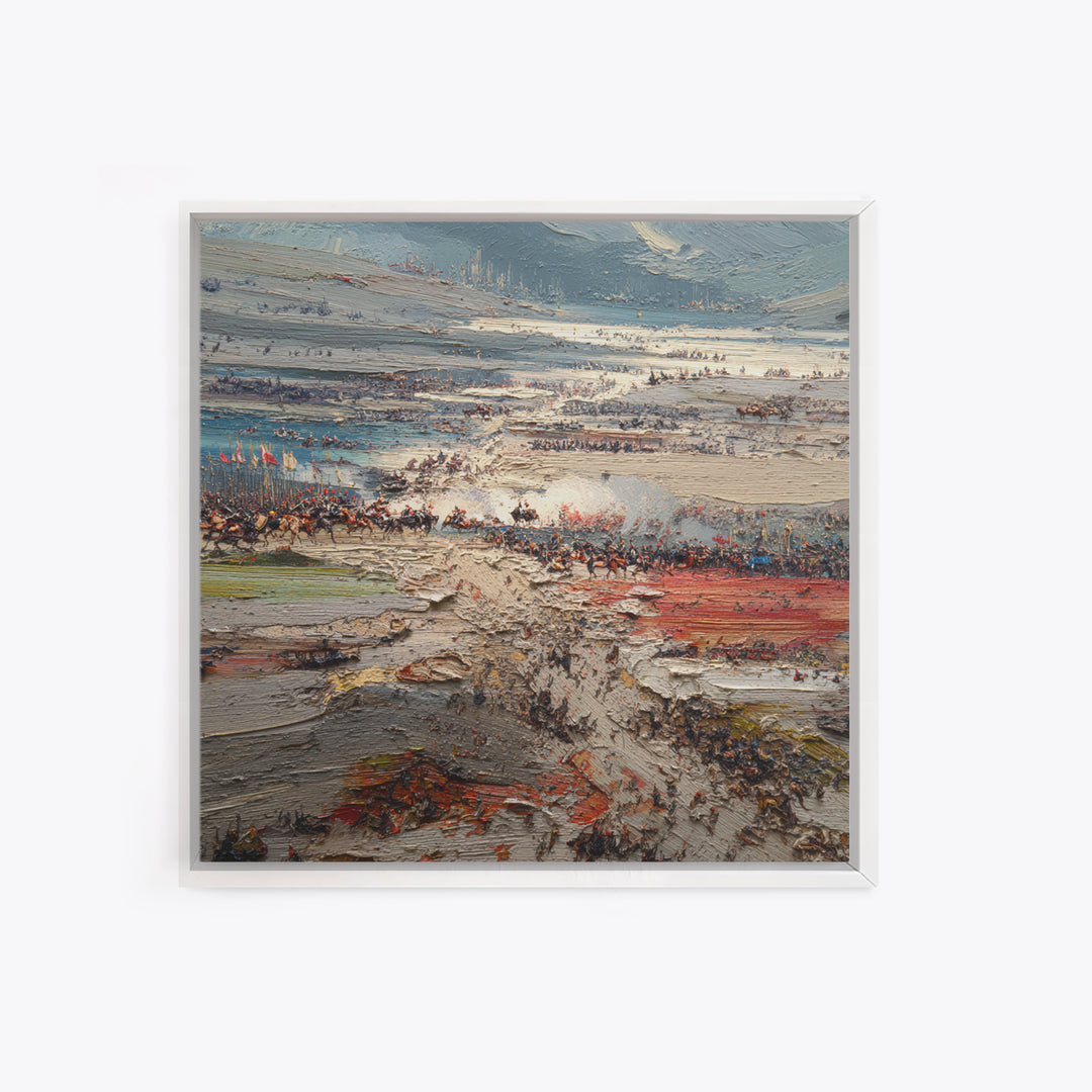Epic Ancient Battlefield Impasto Landscape Wall Art, Historical War Painting, Large Canvas Decor, Dramatic Living Room Art