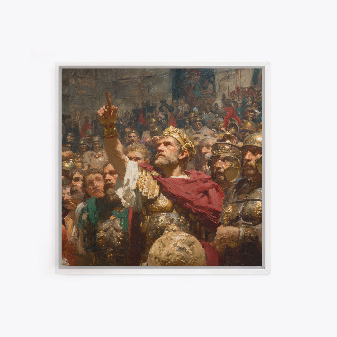 Roman Emperor Addressing Army Framed Canvas Print, Classical History Wall Decor, Ancient Battle Art, Statement Office Decor