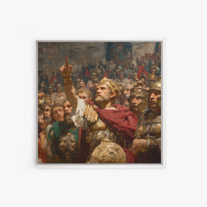 Roman Emperor Addressing Army Framed Canvas Print, Classical History Wall Decor, Ancient Battle Art, Statement Office Decor