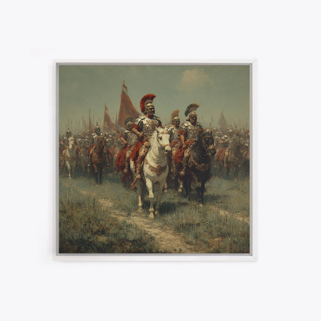 Roman Cavalry Legion Marching Across Field Framed Canvas Print, Historical Wall Art, Equestrian Art, Large Wall Decor, Living Room Art