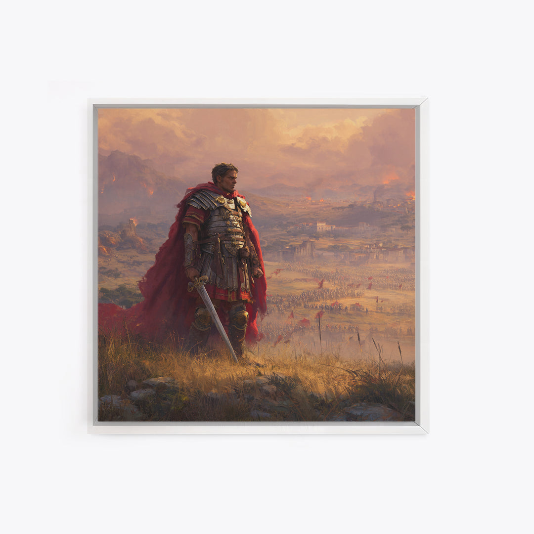 Roman General At Sunset Battlefield Wall Art, Ancient Warrior Canvas, Historical Fine Art Print, Masculine Office Decor Gift
