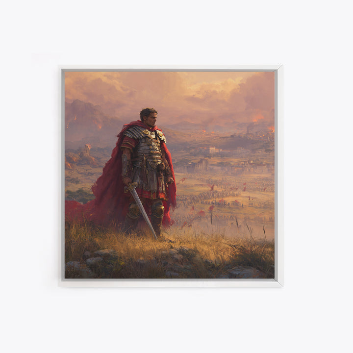 Roman General At Sunset Battlefield Wall Art, Ancient Warrior Canvas, Historical Fine Art Print, Masculine Office Decor Gift