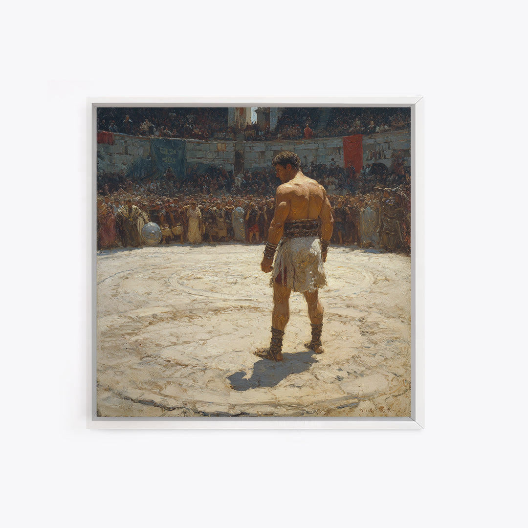 Gladiator In Roman Arena Canvas Print, Ancient History Oil Painting, Masculine Wall Art, Classical Office Decor Gift For Him
