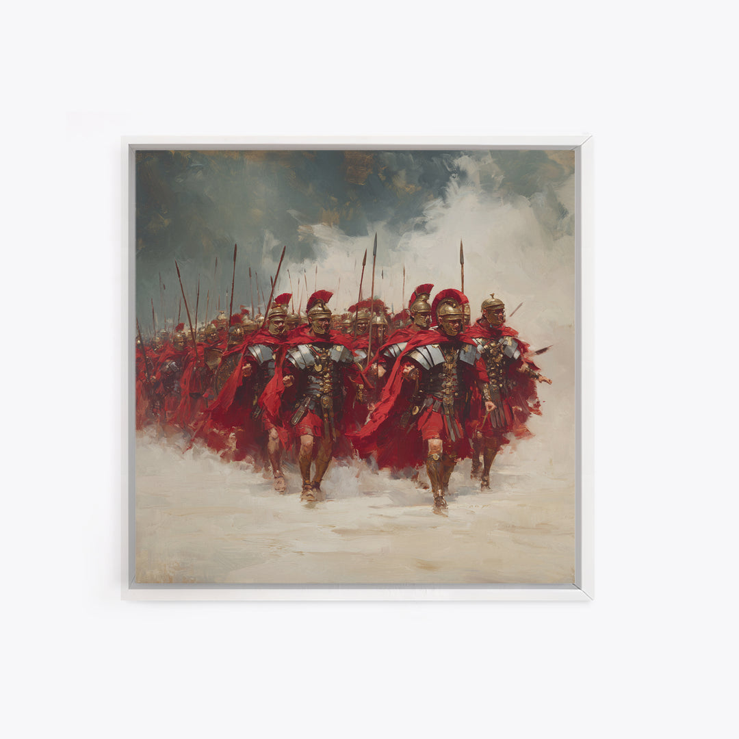 Roman Legion Marching With Red Capes Framed Canvas Print, Historical Wall Art, Masculine Office Decor, Gift For Him, Classic Art