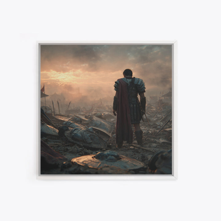 Lone Roman Soldier After Battle Wall Art, Cinematic Canvas Print, Ancient History Decor, Masculine Office Art Gift For Him