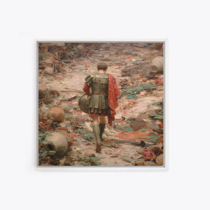 Roman Soldier In Ruined Battlefield Wall Art, Ancient Warrior Oil Painting, Classical History Decor, Dark Academia Gift Print