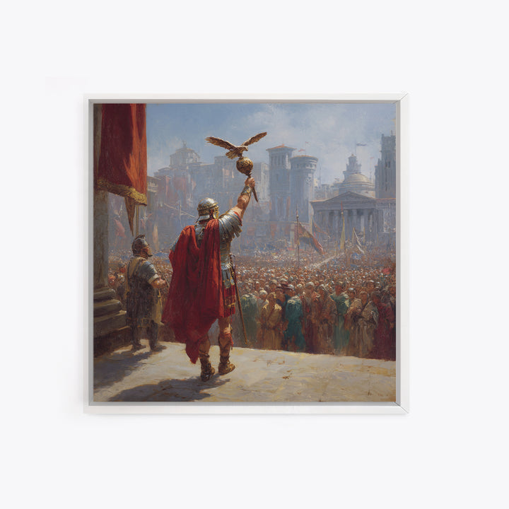Roman General Raising Eagle Standard Canvas Print, Ancient Empire Victory Painting, Historical Wall Decor For Office Gift