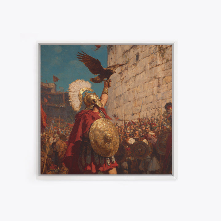 Triumphant Roman Commander With Eagle Wall Art, Ancient Battle Painting, Historical Canvas Decor, Statement Living Room Art
