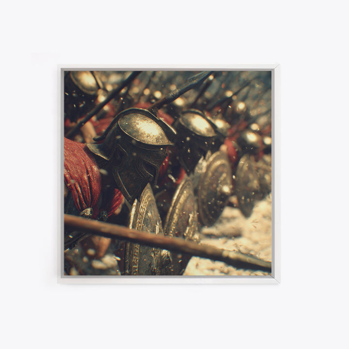 Spartan Phalanx With Bronze Helmets Wall Art, Ancient Greek Canvas Print, Warrior Battle Decor, Historical Gift For Him, Office Decor