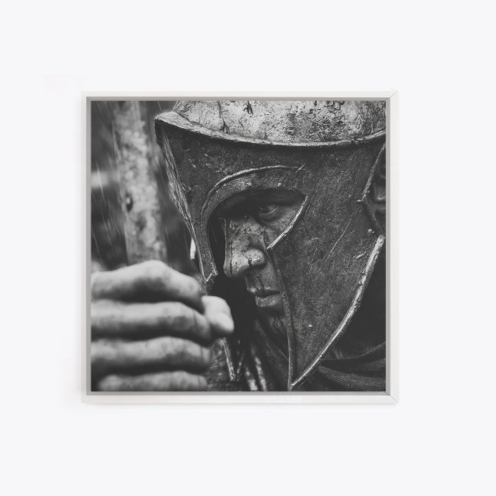 Black And White Spartan Helmet Wall Art, Moody Warrior Canvas Print, Ancient Greek Decor, Masculine Office Art, Gift For Him