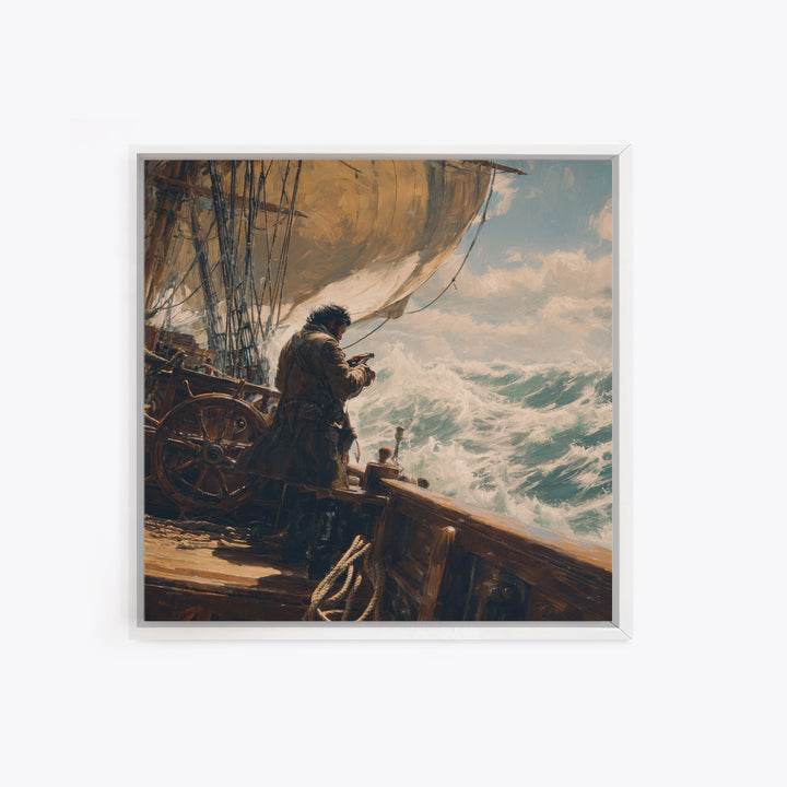 Stormy Sailor On Tall Ship Wall Art, Nautical Oil Painting, Coastal Decor, Maritime Canvas, Ocean Gift For Him, Living Room Decor