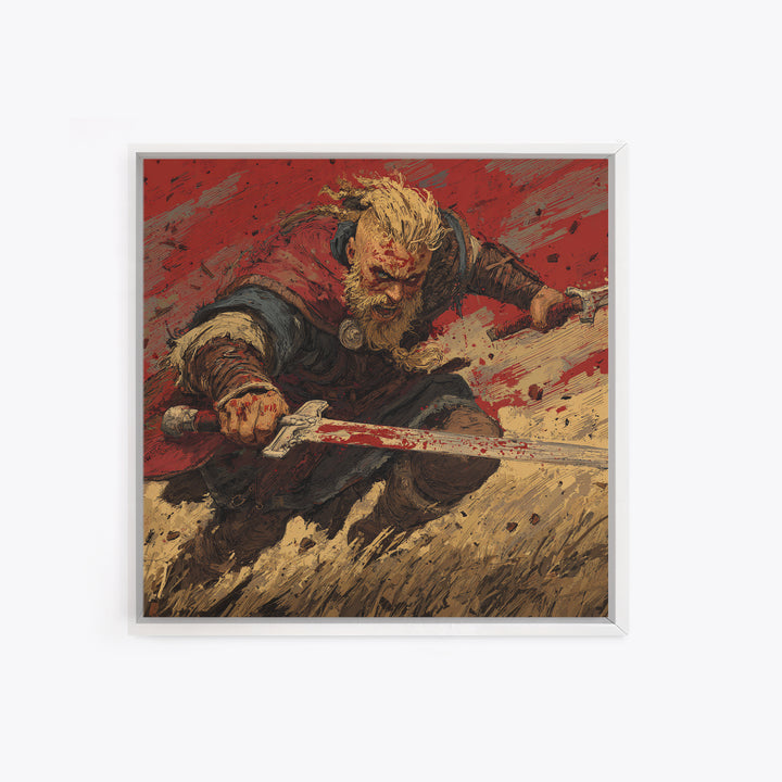 Bloody Viking Warrior With Sword Canvas Print, Bold Norse Battle Art, Dark Fantasy Decor, Masculine Wall Decor Gift For Him