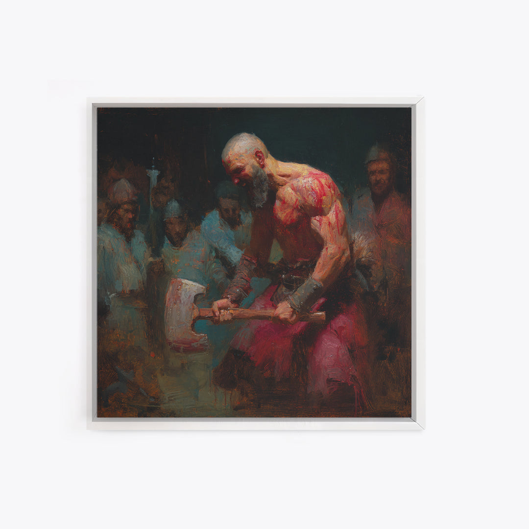 Bloody Viking Berserker With Axe, Dark Warrior Wall Art, Norse Mythology Canvas, Masculine Man Cave Decor, Gift For Him Print