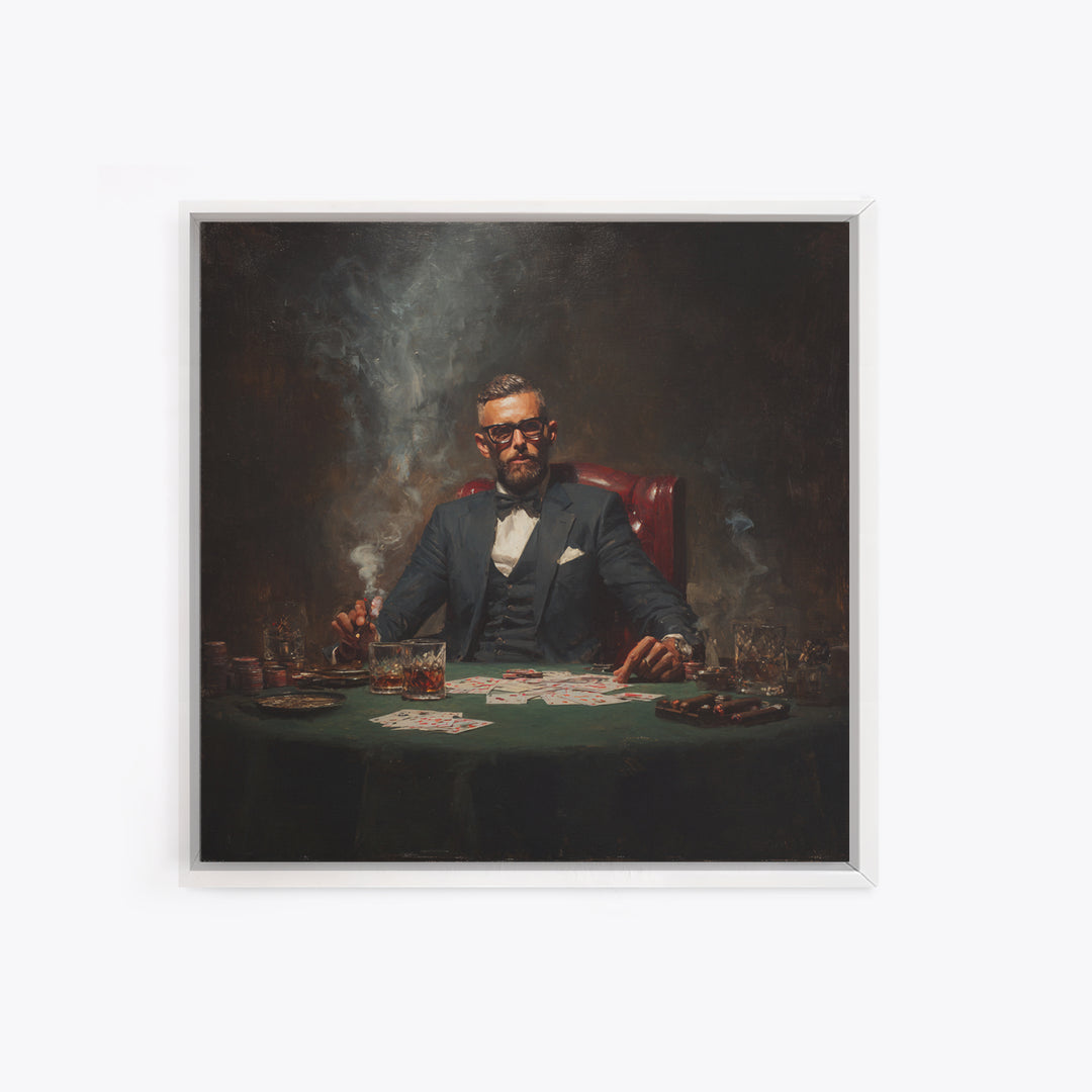 Suited Poker Player With Cigar Canvas Print, Speakeasy Bar Art, Casino Wall Decor, Man Cave Gift, Moody Office Decor, For Him
