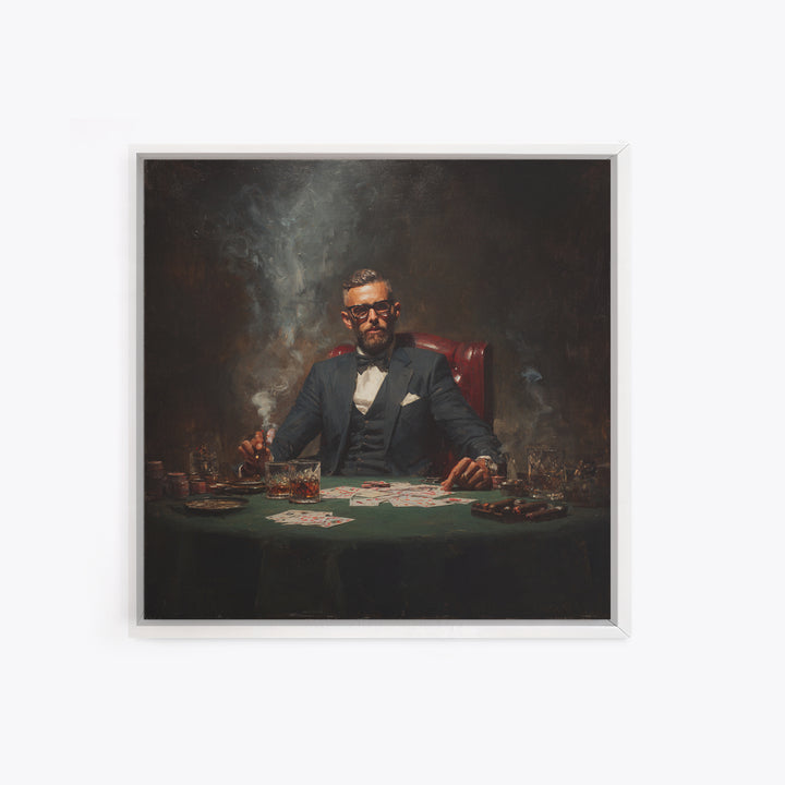 Suited Poker Player With Cigar Canvas Print, Speakeasy Bar Art, Casino Wall Decor, Man Cave Gift, Moody Office Decor, For Him