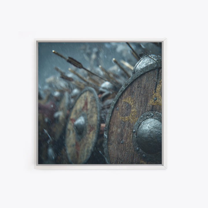 Viking Shield Wall In Snowy Battle Canvas Print, Nordic Warrior Wall Art, Medieval History Decor, Rustic Man Cave Gift, Home Decor