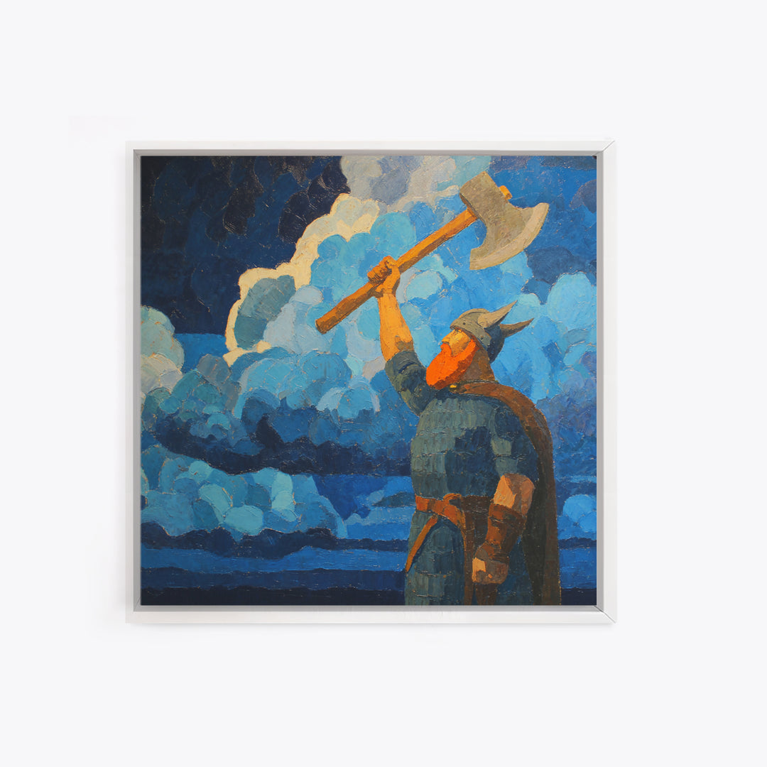 Viking Warrior With Axe Oil Painting Wall Art, Bold Nordic Mythology Art Print, Masculine Office Decor Living Room Art
