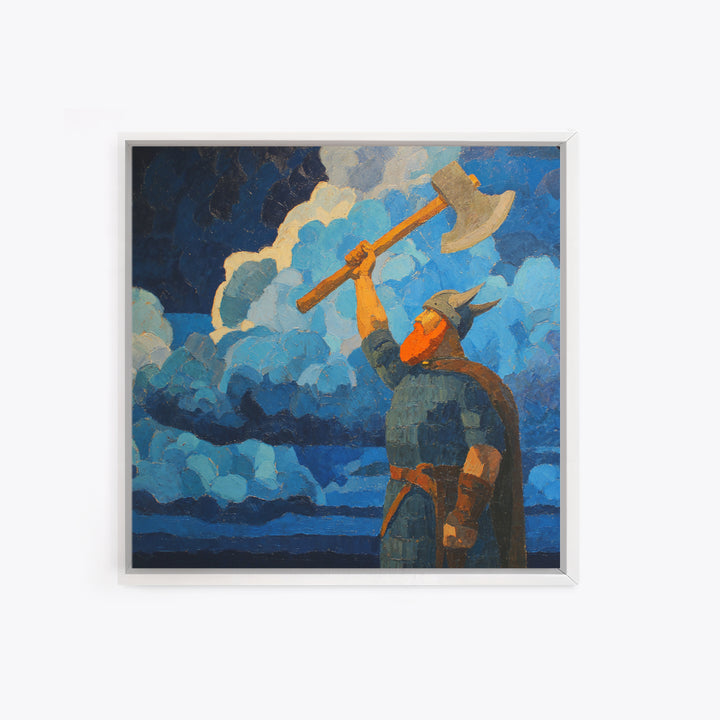 Viking Warrior With Axe Oil Painting Wall Art, Bold Nordic Mythology Art Print, Masculine Office Decor Living Room Art