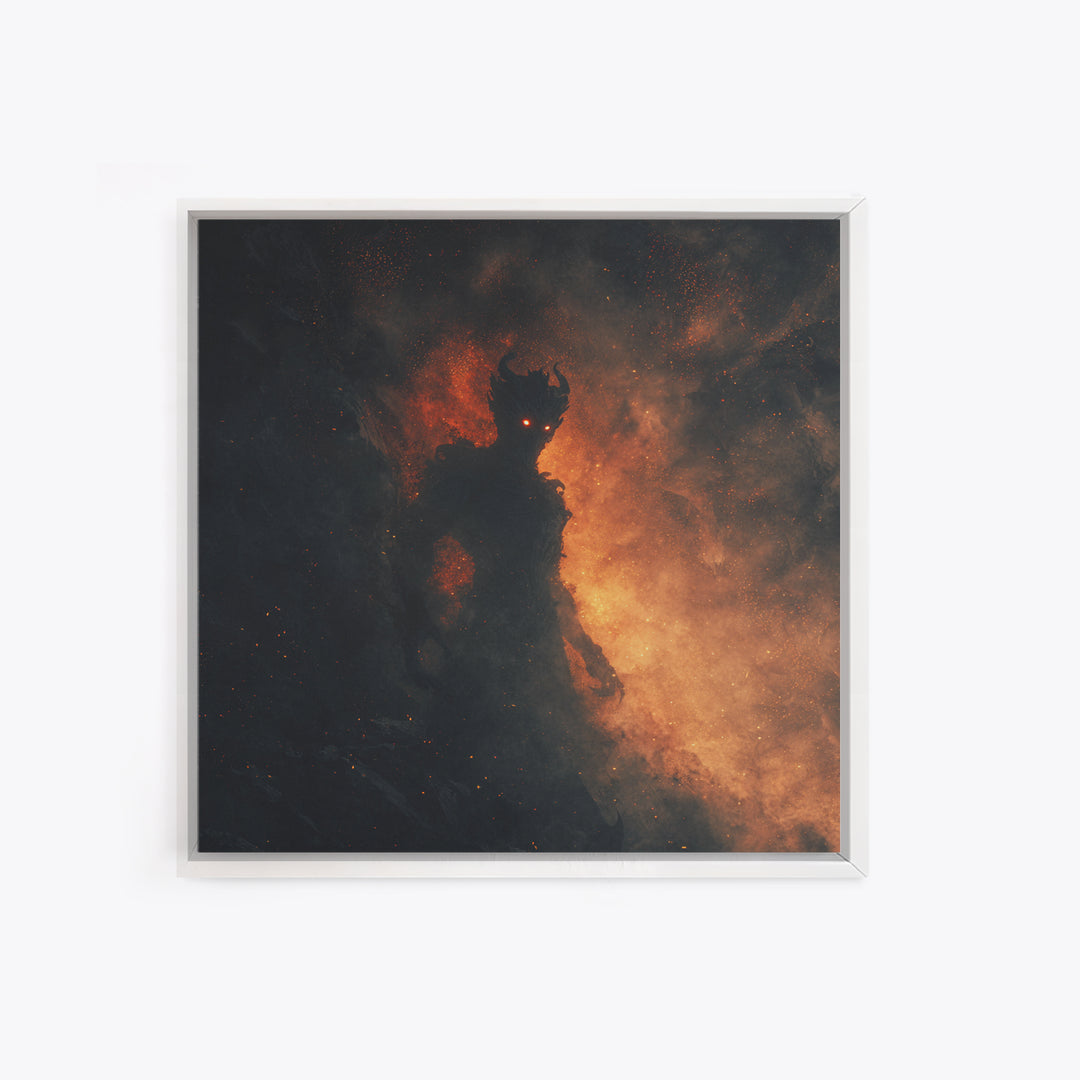 Glowing Fire Demon In Ash And Smoke Canvas Print, Dark Fantasy Wall Art, Gothic Horror Decor, Dramatic Surreal Art, Moody Home Decor
