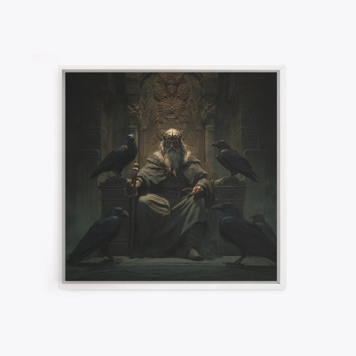 Raven King On Ancient Throne Wall Art, Dark Academia Fantasy Print, Gothic Medieval Decor, Moody Castle Canvas Art, Statement Artwork
