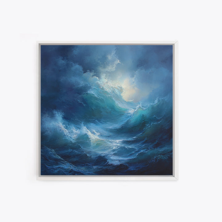 Dramatic Blue Ocean Wave Wall Art, Abstract Seascape Oil Painting, Coastal Canvas Decor, Large Living Room Art Print For Home Decor