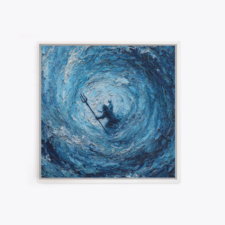 Poseidon In Blue Ocean Vortex Wall Art, Textured Impasto Canvas Print, Mythology Decor, Coastal Abstract Seascape Painting