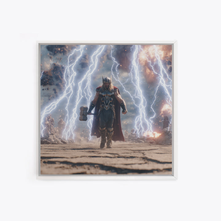 Thunder God With Hammer And Lightning Wall Art, Norse Mythology Canvas Print, Fantasy Warrior Decor, Gift For Him, Gaming Room Art