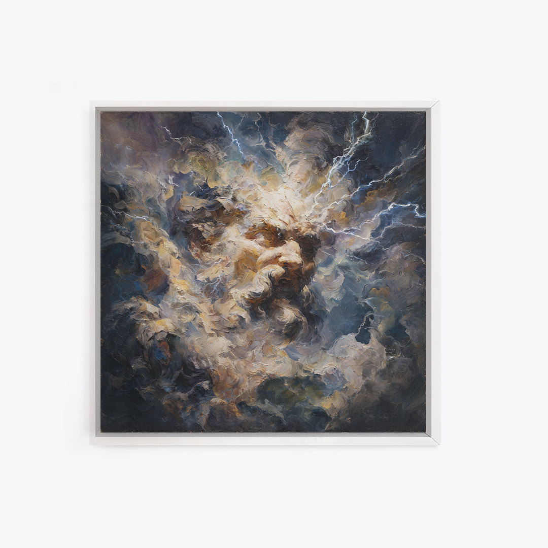 Storm God Portrait With Lightning Canvas Print, Mythological Art, Baroque Oil Painting, Dramatic Wall Decor For Living Room