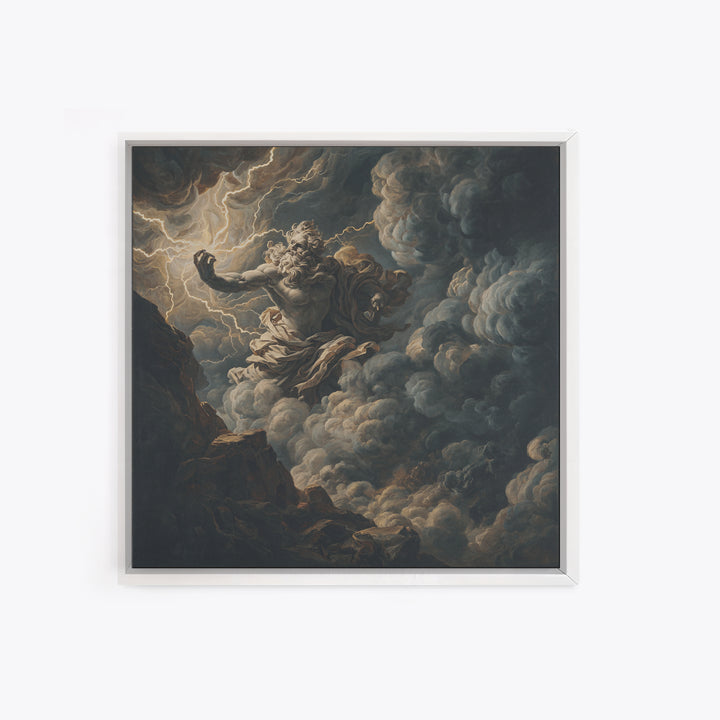 Zeus Summoning Lightning In Storm Clouds Framed Canvas Print, Mythological Art, Baroque Wall Art, Moody Dark Academia Decor