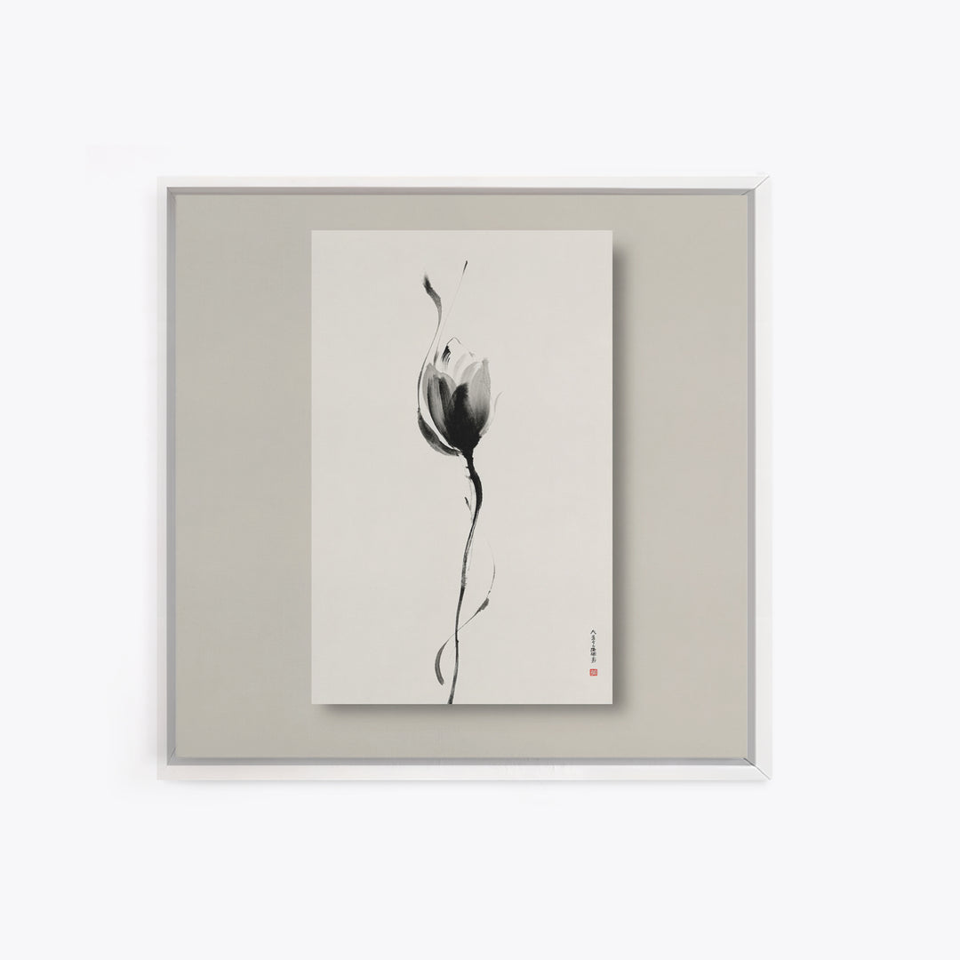 Minimalist Lotus Flower Ink Wall Art Print, Japanese Zen Floral Painting For Bedroom Decor And Modern Neutral Home