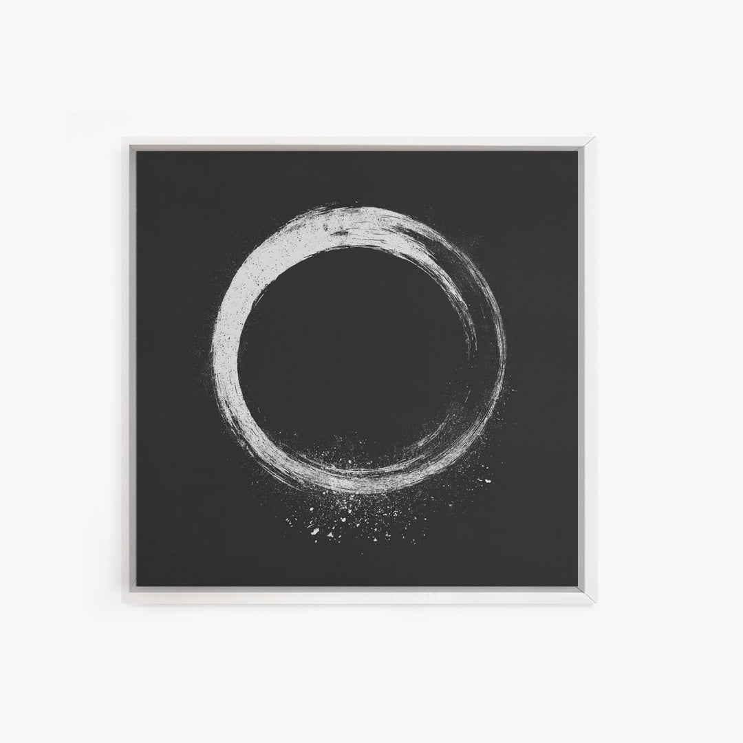 Minimal Enso Circle Zen Wall Art, Black And White Brushstroke Framed Canvas Print, Japanese Meditation Decor