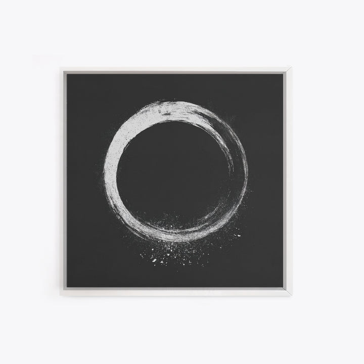 Minimal Enso Circle Zen Wall Art, Black And White Brushstroke Framed Canvas Print, Japanese Meditation Decor