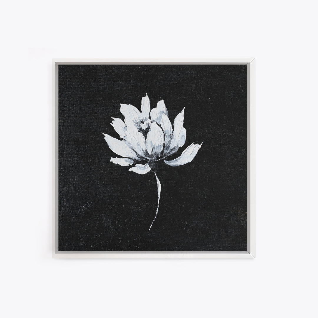 Black And White Lotus Flower Minimalist Wall Art, Textured Floral Painting, Modern Neutral Framed Canvas Print