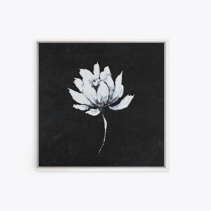 Black And White Lotus Flower Minimalist Wall Art, Textured Floral Painting, Modern Neutral Framed Canvas Print