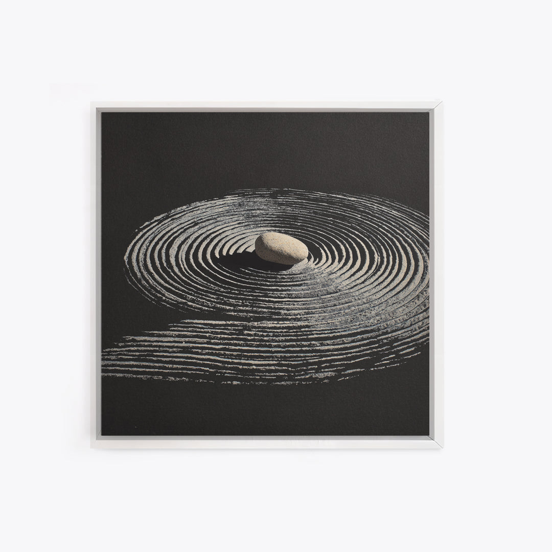 Minimalist Zen Rock And Sand Circle Wall Art, Japanese Zen Decor, Calming Neutral Abstract Art Print, Modern Office Wall Art