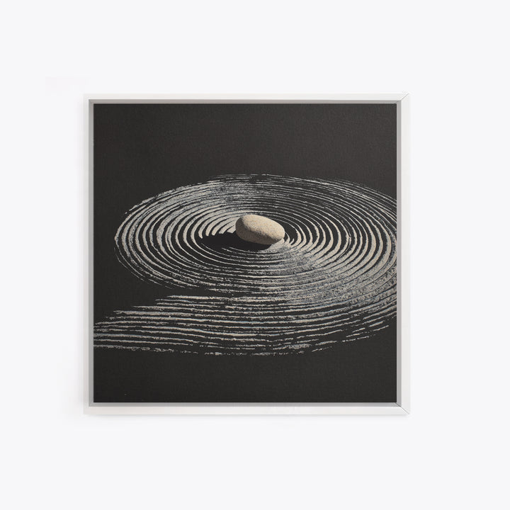 Minimalist Zen Rock And Sand Circle Wall Art, Japanese Zen Decor, Calming Neutral Abstract Art Print, Modern Office Wall Art