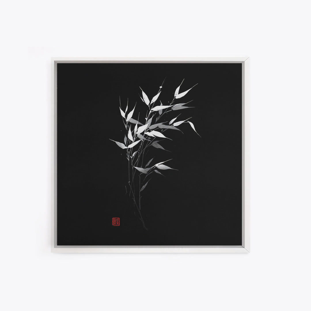 Minimalist Bamboo Leaves Black And White Japanese Wall Art Zen Nature Painting Modern Decor Living Room Wall Art Framed Canvas