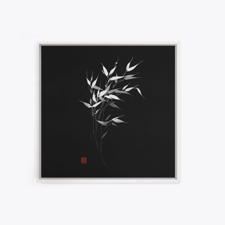 Minimalist Bamboo Leaves Black And White Japanese Wall Art Zen Nature Painting Modern Decor Living Room Wall Art Framed Canvas