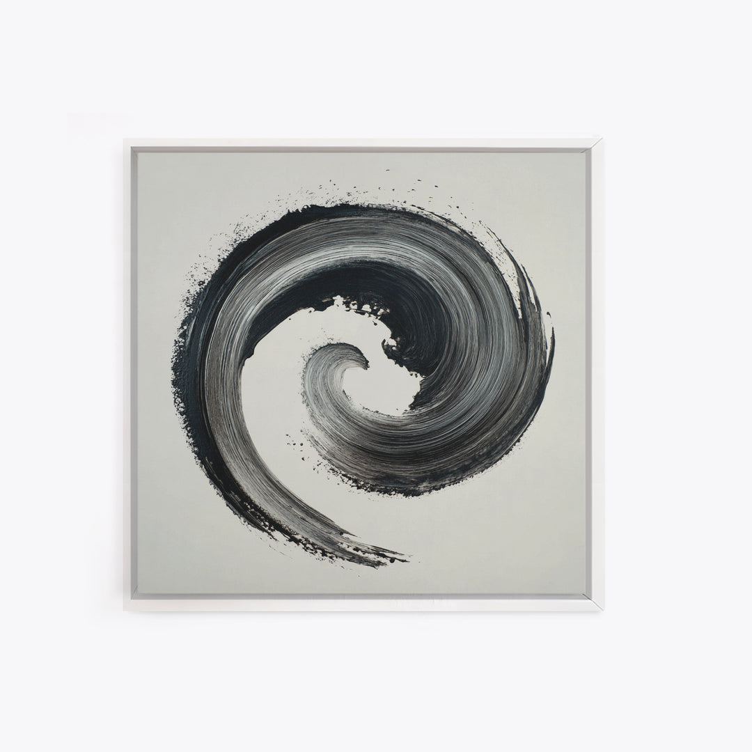 Black And White Abstract Spiral Brushstroke Wall Art, Minimalist Modern Canvas Print For Contemporary Home Decor