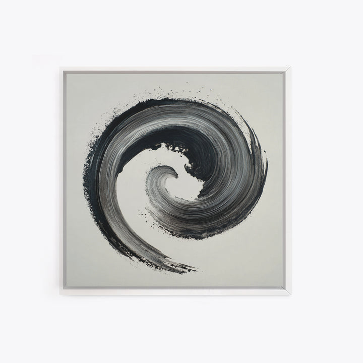 Black And White Abstract Spiral Brushstroke Wall Art, Minimalist Modern Canvas Print For Contemporary Home Decor
