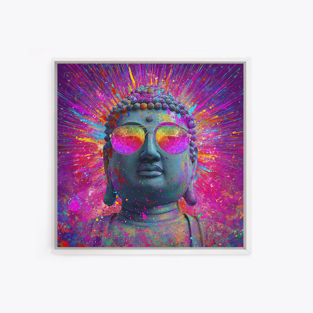 Psychedelic Buddha With Sunglasses Colorful Pop Spiritual Wall Art Canvas Print Meditation Room Decor Trippy Wall Art