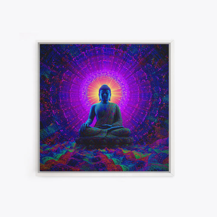 Psychedelic Buddha Aura Meditation Wall Art, Vibrant Cosmic Spiritual Canvas Print For Yoga Room And Zen Decor