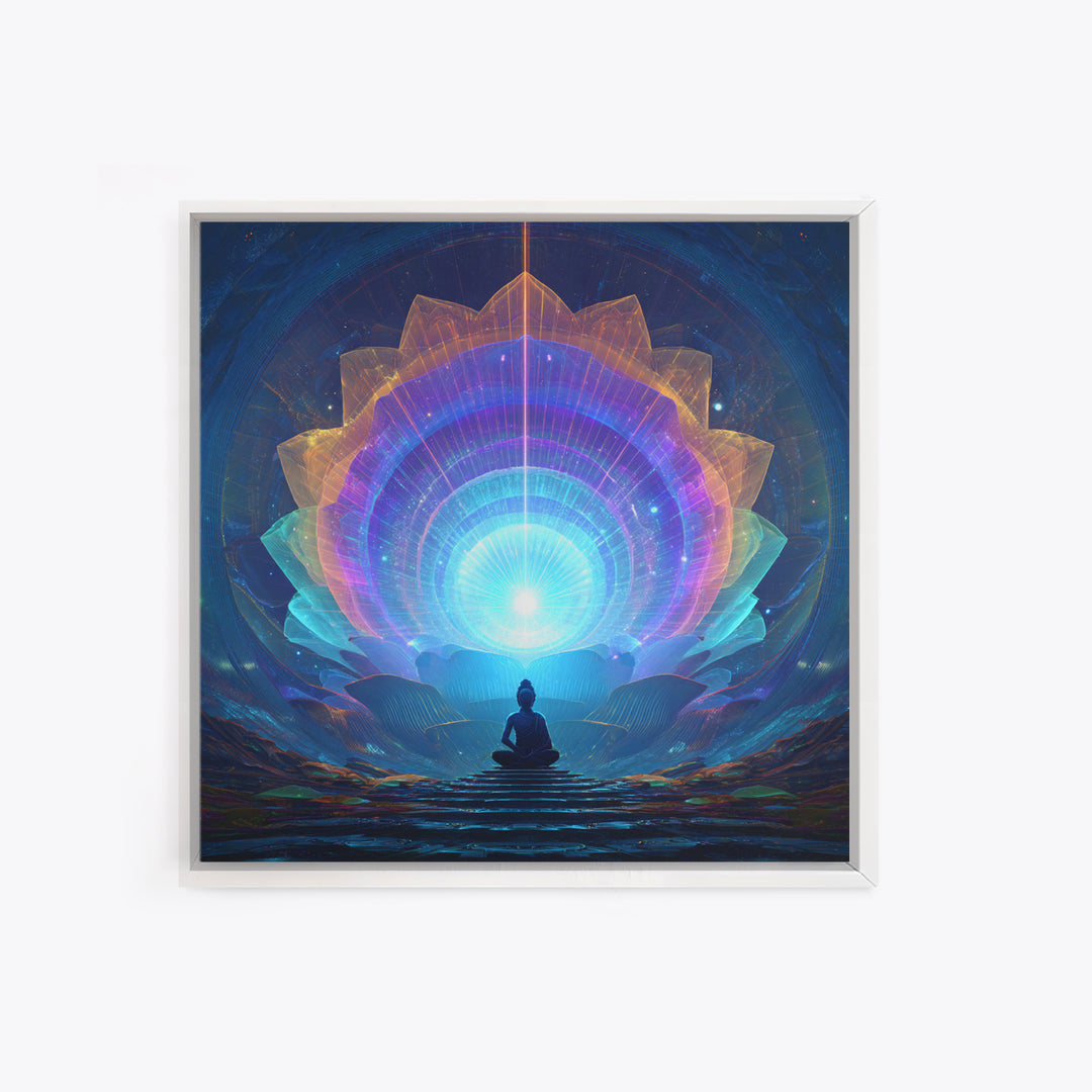 Cosmic Lotus Meditation Wall Art, Celestial Chakra Canvas Print, Psychedelic Spiritual Decor, Yoga Studio And Mindfulness Room Art