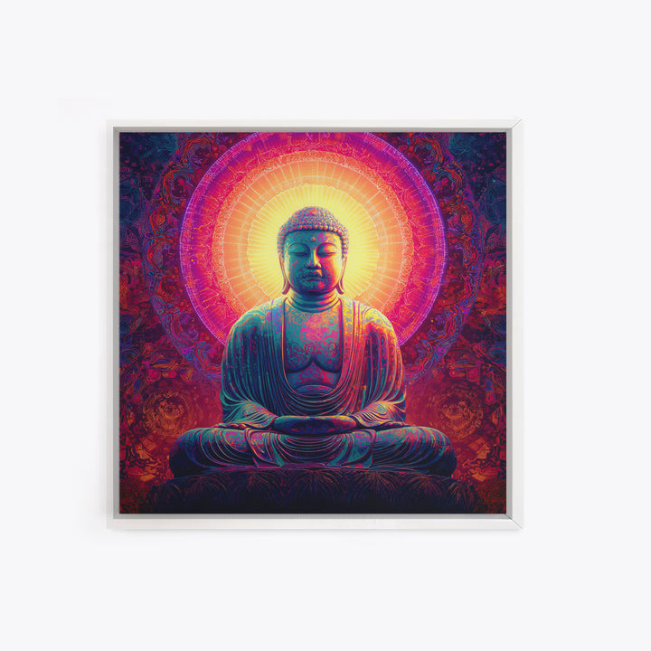 Vibrant Buddha Meditation Wall Art, Psychedelic Spiritual Canvas Print, Colorful Boho Decor Yoga Room Spiritual Art